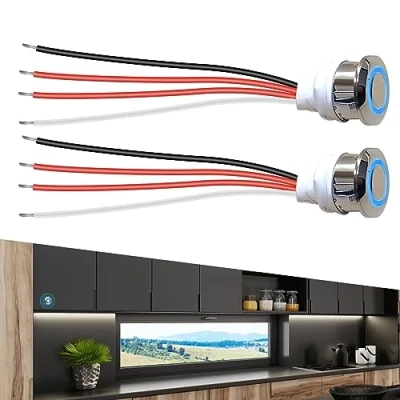 Bild av 12 V LED touch dimmer brytare: Nizirioo sensorbrytare steglös dimning för 18 mm monteringshål, 524 DC strömbrytare med silikontråd ljus, skåp, touchbrytare (2 stycken)