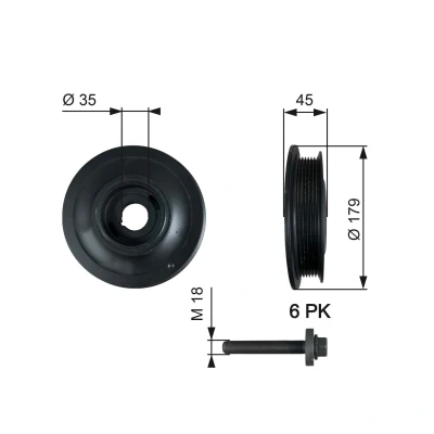 Bild av GATES TVD1012A Poulie Damper 179 avec accessoires FleetRunner Micro V Stretch Fit OPEL: Vectra C CC, Zafira A, Berline, SAAB: 9 3 Berline