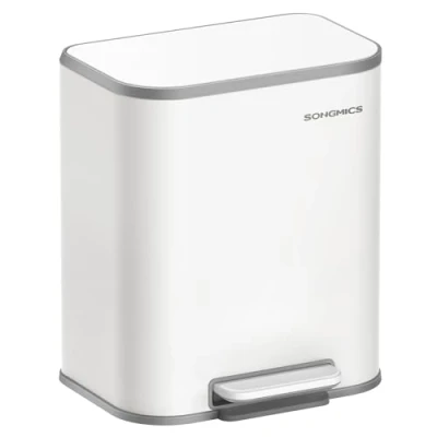 Bild av SONGMICS Kökssoptunna, 20L Pedalsoptunna, Stålsoptunna, Soft Close Lock, Håller sig öppen, Innerhink, Bred halkfri pedal, Molnvit LTB542W02