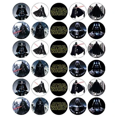 Bild av Ronnies Bakery Company 30 Star Wars Darth Vader cupcake toppers ätbara kakor papper fe tårta födelsedagstårtor