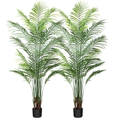 Bild av CROSOFMI Konstgjord Växt Stor i Kruka Palmträd Plast Konstgjorda Palmer Dekoration form av Falska Växter för Vardagsrum Balkong Sovrum Kontor 170 cm(2 Pack)