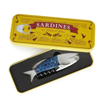 Bild av Balvi Sardines korkskruv blå färg flasköppnare med metalllåda tenn