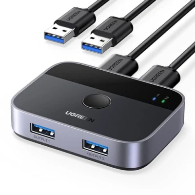 Bild av UGREEN USB switch 2PC 3.0 2 in out med A till kablar för tangentbord, mus, skrivare, hårddiskar, kameror etc.