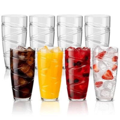 Bild av HEFTMAN Tumblerglas i plast, set med 8 550 ml akryl virveldesign, stapelbara återanvändbara plastglas för trädgård, picknick, camping, grillning, fester eller daglig användning (klar)