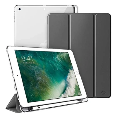 Bild av FINTIE Fodral kompatibelt med iPad 9.7&quot; 6:e generationen 2018/5:e 2017 [pennförvaring] tunt och lätt transparent kompisfodral sömn/bilväckarklocka, sidergrå