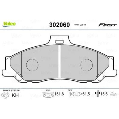 Bild av VALEO 302060 Jeu de plaquettes frein FIRST Essieu avant contact signal d&#039;usure exclu sans tôle anti bruit FORD: Ranger Mk2