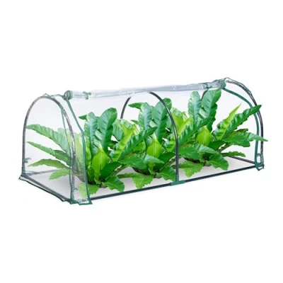 Bild av Relaxdays Växthus, plug in system, rullbar dörr, H x B D: 50 130 60 cm, stål och PVC, transparent, grön