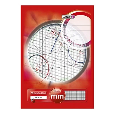 Bild av LANDRÉ Diagram pad, 80 g/m², millimeter graf papper, 20 ark, limmad linjefärg A4 paket med 1