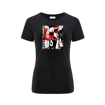 Bild av Warner Bros. Space Jam 2, 018, Kortärmad T shirt dam, 100% bomull, Ensidigt levande tryck, Size L, Black, Sömlös design, Smidigt och elastiskt tyg för vardaglig lätthet