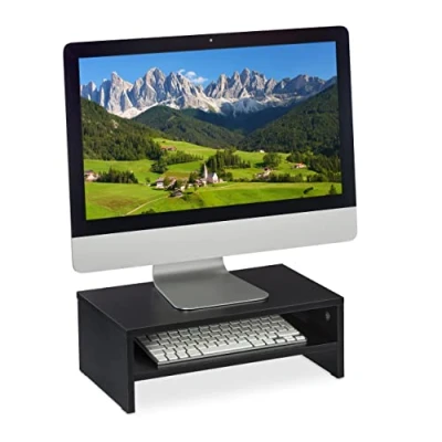 Bild av Relaxdays monitorstativ, skärmhöjd med fack, HBT: 14 x 40 23,5 cm, skrivbord, kontor och hemmakontor, svart, 1 styck