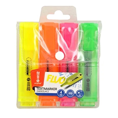 Bild av Uppsättning av 4 textmarkörer, ljusa neonfärger (1 x gul, 1 orange, rosa, grön), kilspets, linjebredd 15 mm, permanent, snabbtorkande
