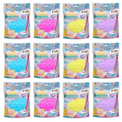Bild av CRAZE Fluffy Mellow Pack med 12 fluffiga slimer, mjuk och lätt att sträcka, stresslindrande leksak i 25 g väska, hantverk för barn 4 färger sortiment