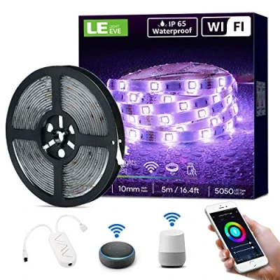 Bild av LE Smart D remsa 5 m, RGB Wifi, IP65 vattentät wifi band, superljus 5050 självhäftande ljusband endast 2,4 GHz]Stripes ljusslinga kompatibel med A xa, App, Goog Home