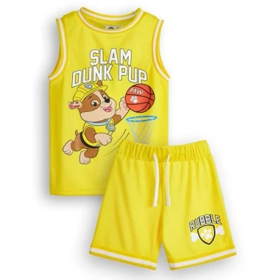 Bild av Paw Patrol Boys Rubble Baskettröja &amp; Shorts Set Barn Slam Dunk Pup Tvådelad Gul Sportdräkt Barnens paket