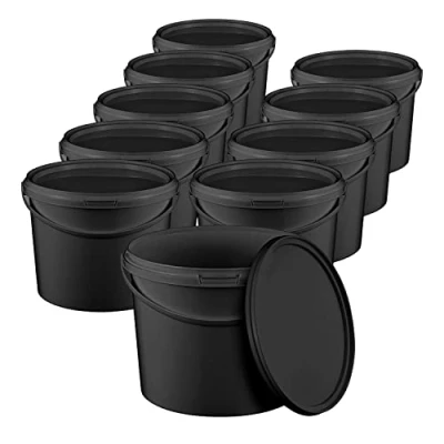 Bild av BenBow Hink med lock, 1 l svart, 10 x liter livsmedelssäker, robust, lufttät, läckagesäker, luktfri förvaringsbehållare i plast, handtag tom