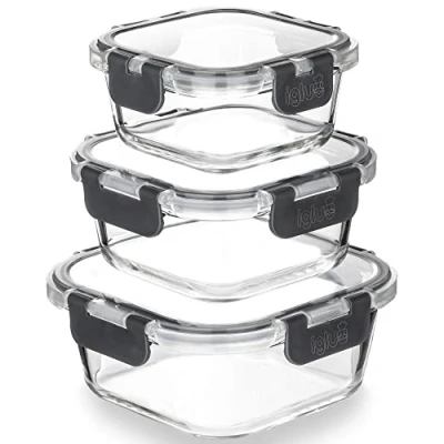 Bild av Igluu matlåda Stapelbara fyrkantiga(3 pack) BPA fri för matförvaring. Innevarade läckagesäkra lufttäta lock. Säker att använda i mikrovågsugn, ugn och diskmaskin (800 ml, 520 320 ml)