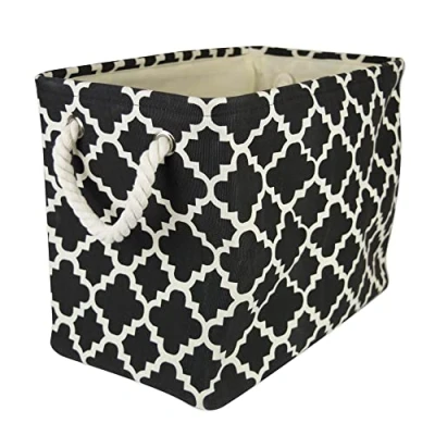 Bild av DII CAMZ36068 hopfällbar förvaringskorg i polyester med hållbara bomullshandtag, hemorganiseringslösning för kontor, sovrum, garderob, leksaker och tvätt (medium 40 x 25 30 cm), svart galler