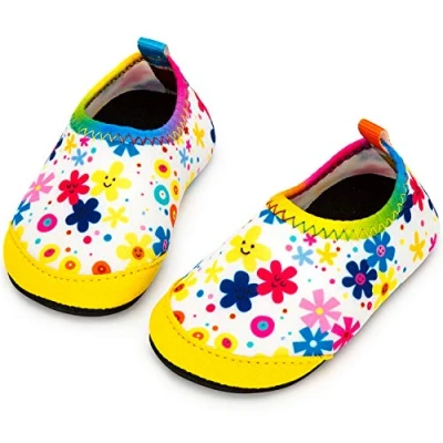 Bild av Yorgou Baby strandskor simskor badskor vattenskor snabbtorkande aquaskor halkfria barfota sko för barn strand pool, Färgglad blomma, 23/24 EU