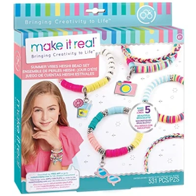 Bild av Make It Real 2901317 Heishi Bead Jewellery Set, DIY Bracelets, Creative Kit for Children, Multi Coloured