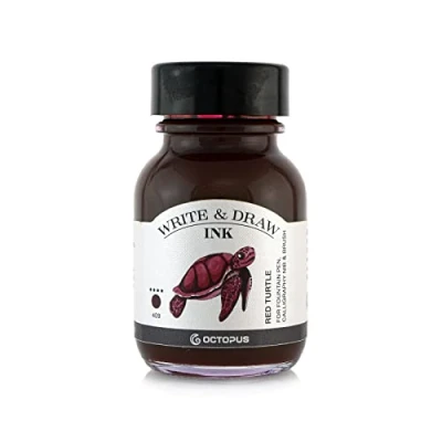 Bild av Octopus Write and Draw Ink 409 röd sköldpadda, vattentätt bläck för att skriva och rita, kalligrafibläck, ljusäkta ritbläck reservoarpennor, rött, 50 ml