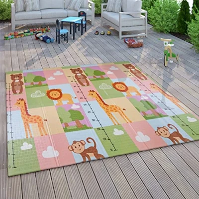 Bild av Lekmatta Krypmatta Baby Barnmatta Hopvikbar Avtvättbar Vändbar Djur Motiv, Storlek:180x200 cm, Färg:Flerfärgad 2