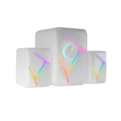 Bild av Mars Gaming MS H21, RGB 2.1 spelhögtalare och subwoofer 35 W, inverterat 3D surrounddrivrutinssystem, kompakta högtalare med dynamisk belysning, USB ström 3,5 mm jackkontakt, vit
