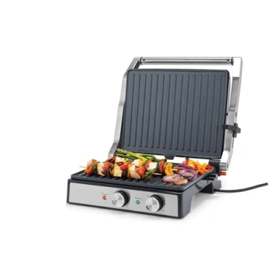 Bild av Petra Elektrisk grill stora plattor 29 x 23 cm, 180 öppning för matlagning på 2 ytor, keramisk non stick beläggning, PFAS fri, justerbar temperatur och timer, 000 W PT6234VDE