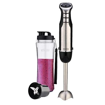 Bild av CAMRY CR 4615 stavmixer, inkl. vattenflaska med lås, 500 ml, BPA fri, smoothie makare, 700 W, tyst stavmixer för smoothie, soppa, turboknapp, blad av rostfritt stål, silver/svart