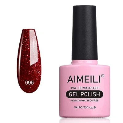 Bild av AIMEILI UV LED gellack gel nagellack röd glitzer Heart Break Red (095) 10 ml