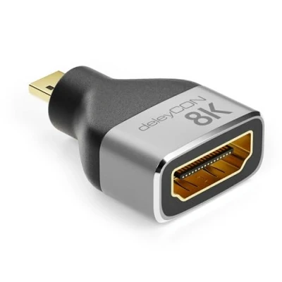 Bild av deleyCON Micro HDMI Adapter Kopplingskabel Anslutning 8K@60Hz / 4K@120Hz UHD 7680x4320 Aluminium 2.1 ARC HDR10+ Dolby Vision VRR ALLM 48Gbps Grå Svart