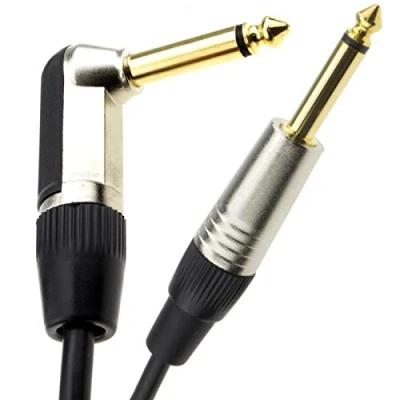Bild av kenable Guld höger vinkel mono uttag 6,35 mm gitarr/amp lågt ljud kabelledning 1 m