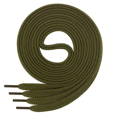 Bild av Di Ficchiano Skosnöre, platt, 7 mm breda, för sneakers, sportskor, läderskor, platta skoband, mycket slitstarka skosnören, 45 färger, 60 cm 220 långa, polyester, OLIV, / 7mm breit