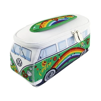 Bild av BRISA VW Collection Volkswagen Hippie Bus T1 Husbil Van 3D Neopren universalväska smink, resor, sminkväska (neopren/VW buss Design), Fred/Grön, Small (9.1 x 4.3 3.1 inches), Liten (9,1 4,3