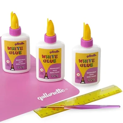 Bild av qollorette PVA lim för hantverksset barn, klart vitt slime och papper skolmaterial hantverk silikonmatta 3 st lim, linjal penselkit