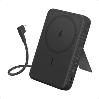 Bild av Anker Zolo Magnetisk Powerbank, 10,000mAh Trådlös Bärbar Laddare med 30W Max Snabbladdning, Batteripaket Inbyggd USB C Kabel och Justerbart Stativ, För iPhone 16/15/14 Serien, AirPods, Mer
