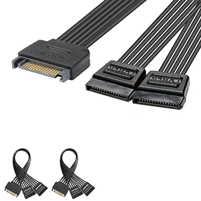 Bild av J&amp;D 15 stifts SATA Power Y Splitter kabel (2 pack), hane till hona, 8 tum