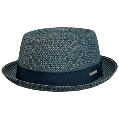 Bild av Stetson Ruviano Pork Pie Stråhatt Damer/Herrar sommarhatt med grosgrain band sommar Vår XL (60 61 cm) mörkblå