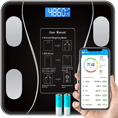 Bild av Retoo Kroppsfettvåg Bluetooth, digital personvåg med appfunktion, våg för kroppsfett, vikt, BMI, BMR, muskelmassa, kroppsanalysvåg, intelligent smart personer, svart