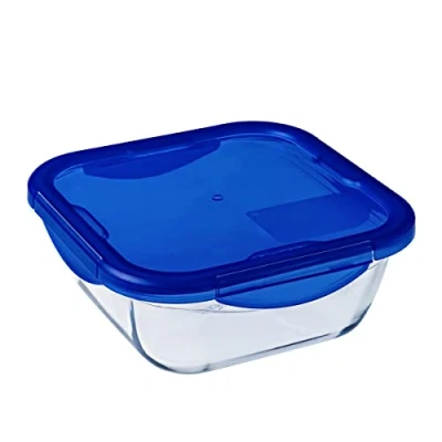 Bild av Pyrex Cook &amp; Go fyrkantig multifunktionspanna med hermetiskt lock, transparent och blå, 21 x 8 cm, 1,9 L