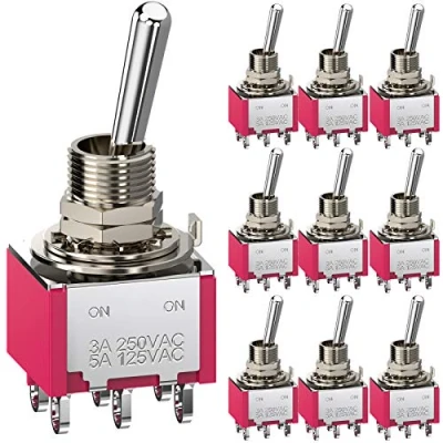Bild av CLDIY vippströmbrytare 6 klämmor 2 lägen ON/ON DPDT mm mini för bil instrumentbräda AC 5A/125 V A/250 10 stycken