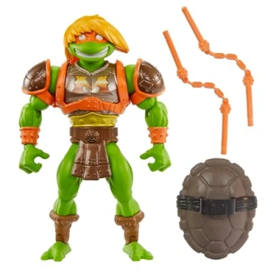 Bild av Masters of the Universe MOTU Origins Turtles Grayskull Michelangelo rörlig actionfigur, Teenage Mutant Ninja och Crossover med tillbehör, HTH13