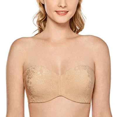 Bild av DELIMIRA Axelbandslös Minimizer bh För Kvinnor Stor Byst Bygel Icke vadderad Jacquard Taupe 80E