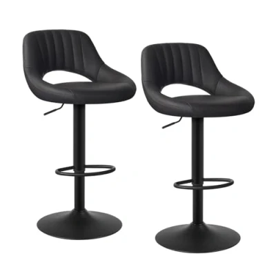 Bild av EUGAD 0668BY 2 x barstol designerpall rävpall bistropall 360 roterbar steglöst justerbar med ryggstöd av konstläder och stål mörkbrun