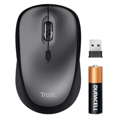 Bild av Trust Yuki tyst trådlös mus, batteri ingår, för vänster och högerhänta användare, 8001 600 DPI, 83% återvunnet material, lagringsbar USB mikromottagare, kompakt datormus PC, bärbar dator,