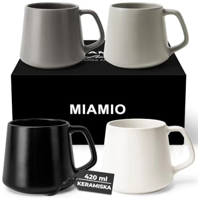 Bild av MIAMIO Kaffemuggar Set med 4 / Stora Keramiska Kaffekoppar (420 ml) Mugg för Cappuccino, Te, Espresso Mikrovågsugn och Diskmaskinsäker Luxe Collection (Klassisk pastell)