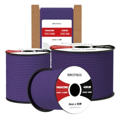 Bild av Brotree 3mm Paracord 425 100M 100% Nylonrep 3 Trådar Sladd Typ II för Utomhus, Hundkoppel, DIY, Hantverk 192kg Brottlast (Lila)