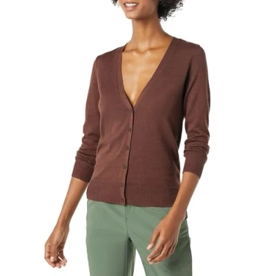Bild av Amazon Essentials Kvinnors Lätt V ringad cardigan tröja (finns i plusstorlek), Mörk kastanjebrun ljung, M