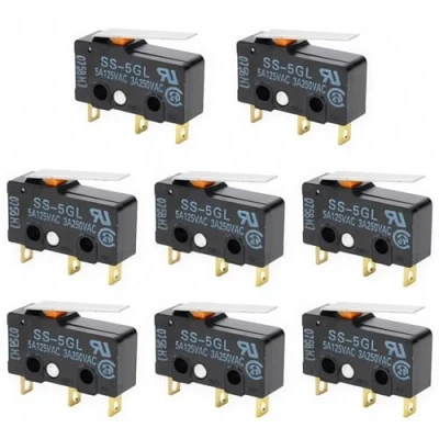 Bild av CESFONJER Micro Switch, SS 5GL 5A 250 V slagslutsbrytare, 3 stift höger gångjärnsspak, momentan tryckknapp ställdon (svart)