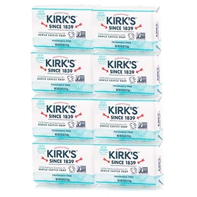 Bild av Kirk&#039;s Original Coco Castile Bar Soap Fragrance Free 4 Ounces (8 Pack)