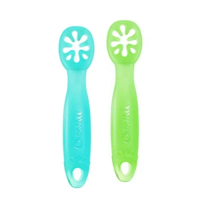 Bild av ChooMee FlexiDip Baby Starter Spoon Platinum Silicone First Stage Teething Friendly Learning Utensil 2 CT Aqua Green